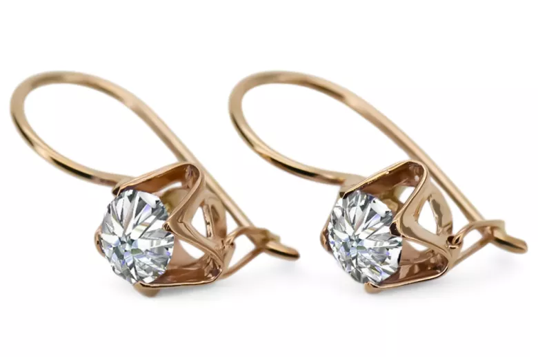 Styl Vintage Kolczyki Cyrkonia Oryginalny wyrób Vintage 14k z różowego złota vec142r